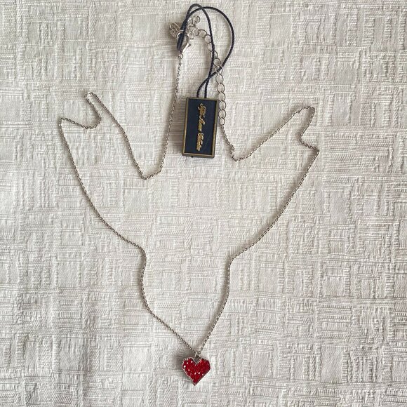 FAC Red Pave Crystal Heart Necklace Silver Tone NWT - Picture 3 of 8